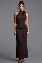 Dark Brown Plissé Pleated Knit Two-Piece Set Flowering Girl