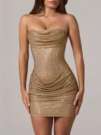 Marwa Strapless Diamante Ruched Mini Dress Flowering Girl