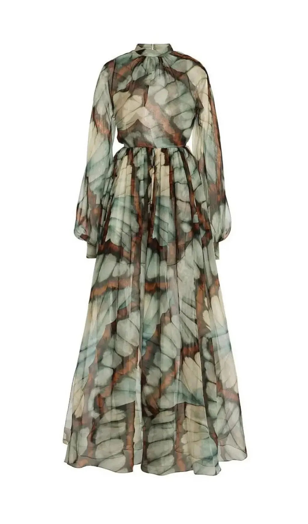 Abstract Butterfly Print Chiffon Maxi Dress Flowering Girl