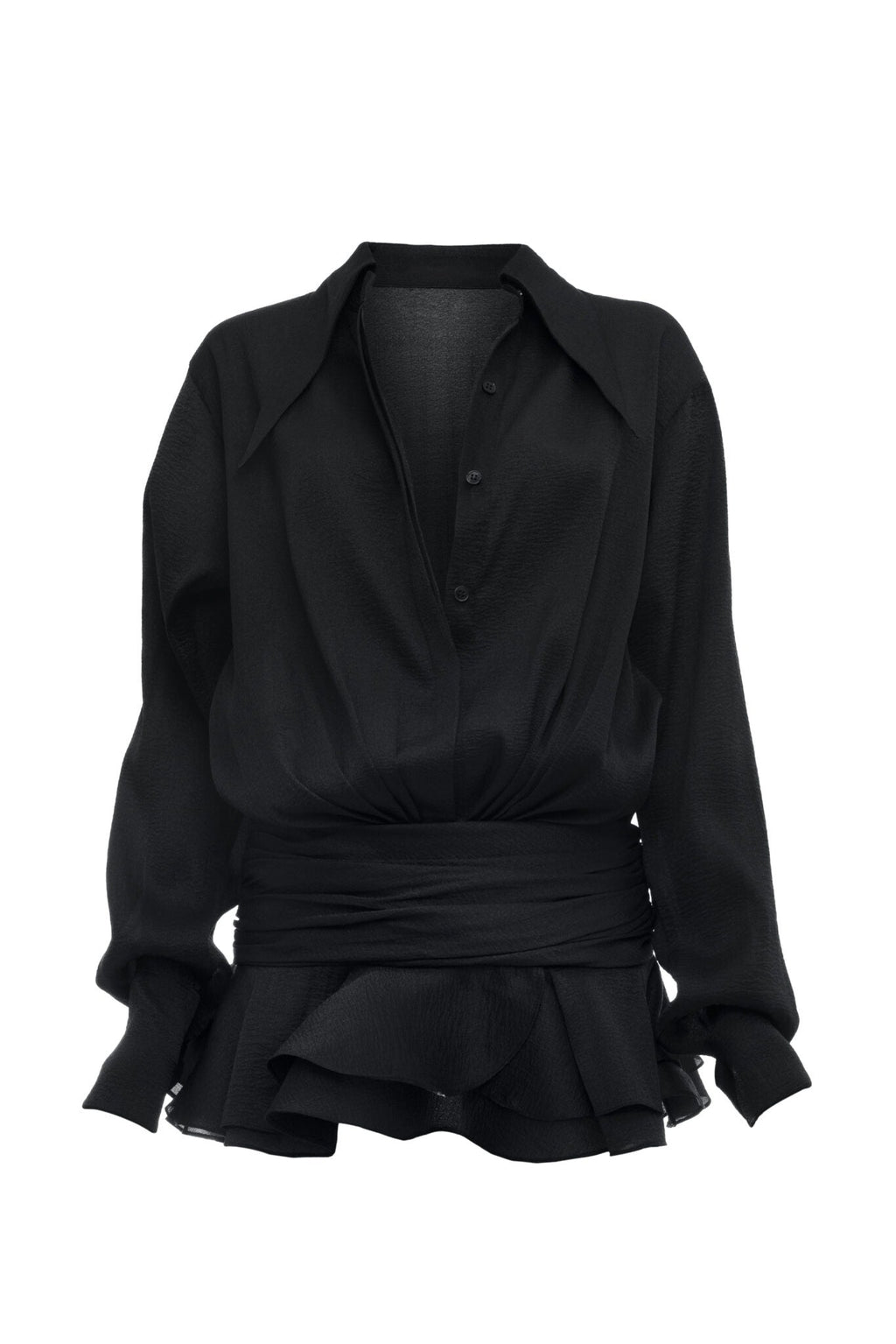 Ember Ruched Ruffle Mini Dress - Black Flowering Girl