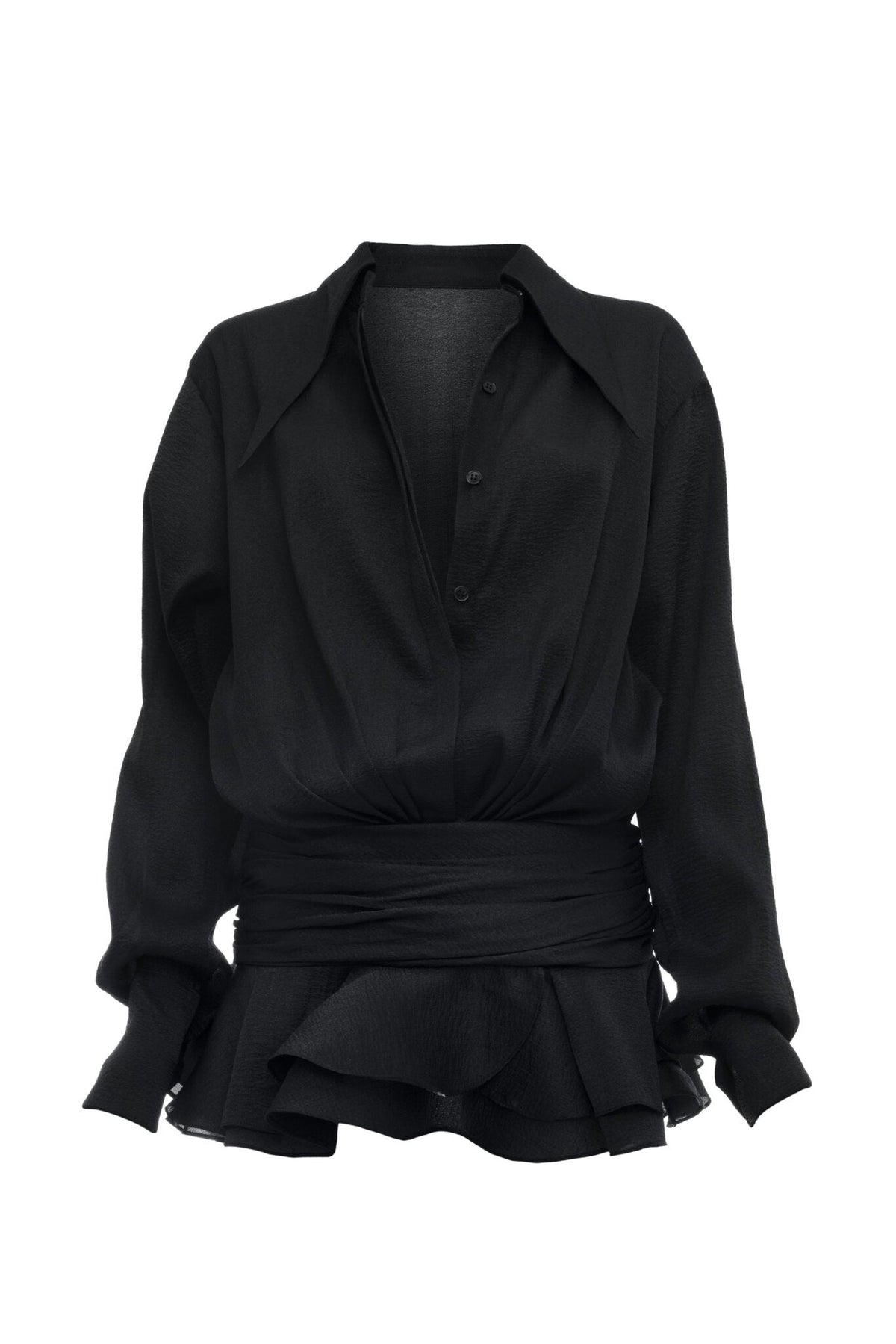 Ember Ruched Ruffle Mini Dress - Black Flowering Girl