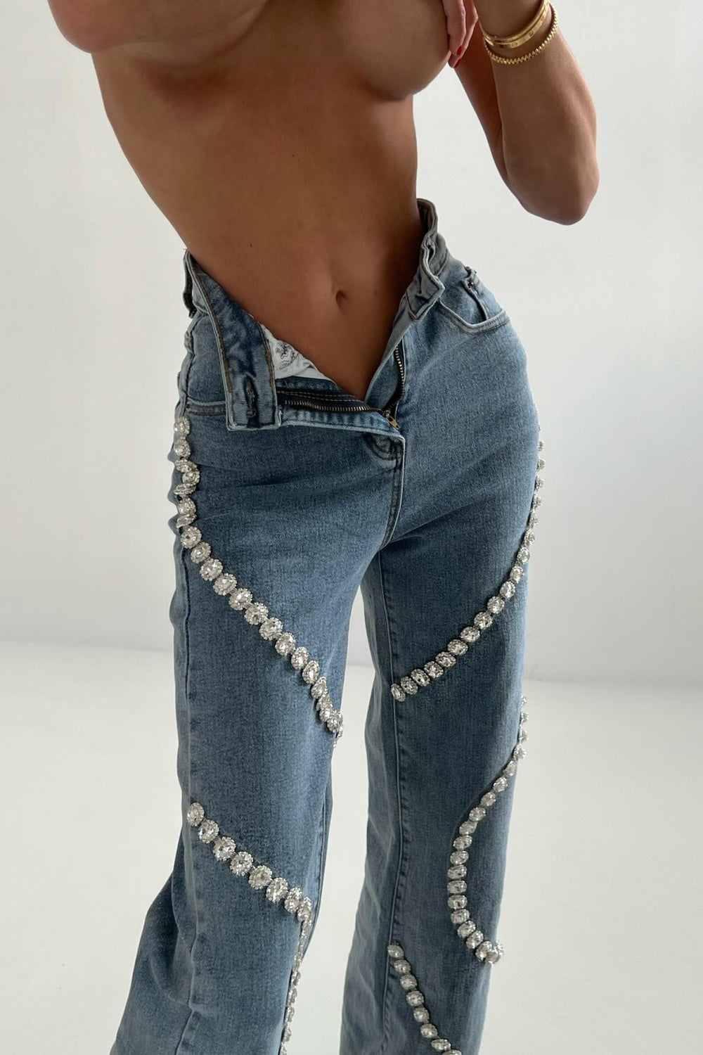 Rabia Rhinestone Jeans in blue Flowering Girl