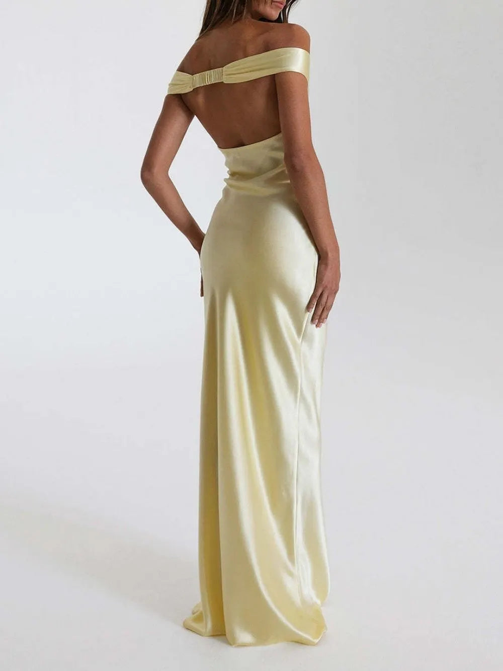 Maggy Butter Yellow Satin Maxi Dress Flowering Girl