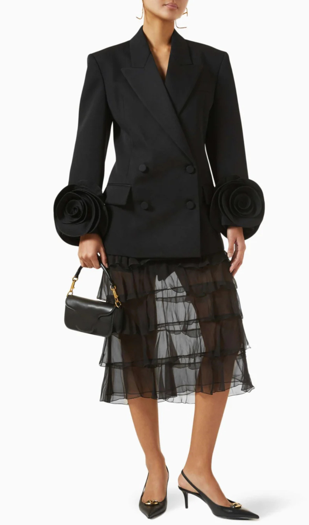 Sophia Rose Appliqué Blazer in Black Flowering Girl