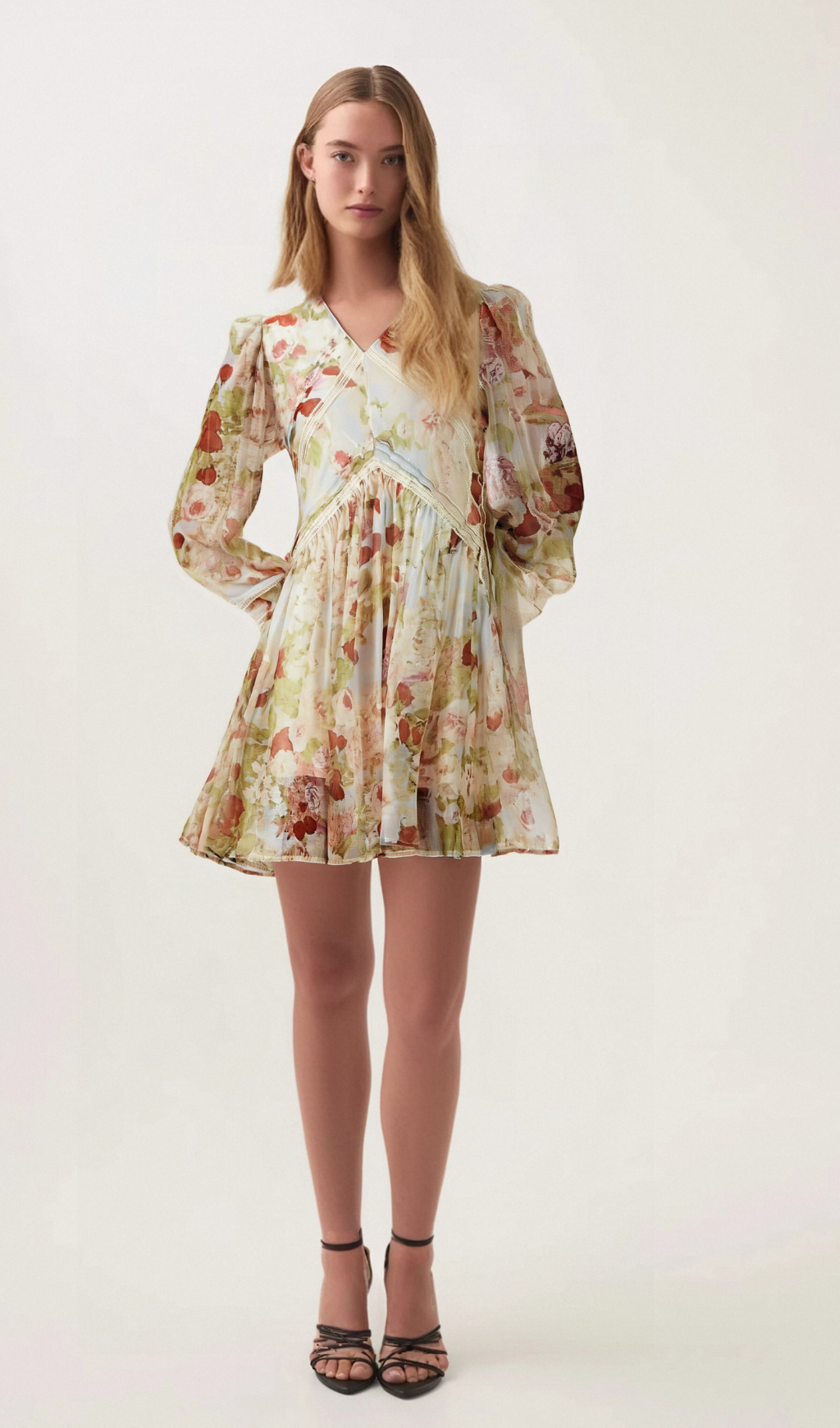 Ailis floral-print lace-detail mini dress Flowering Girl