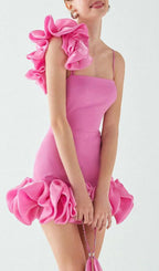Bari Pink Ruffle Detail Mini Dress Flowering Girl