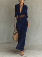 Suede Single-Breasted Lapel Maxi Dress Flowering Girl