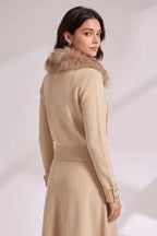 Beige Fine Knit Wool Or Cashmere Blend Fitted, Cropped Knit Cardigan Jacket Flowering Girl