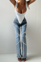 Rabia Rhinestone Jeans in blue Flowering Girl