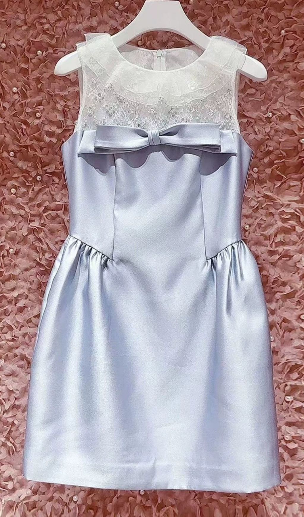 Kimiyo Blue Lace Sequin Bow Mini Dress Flowering Girl