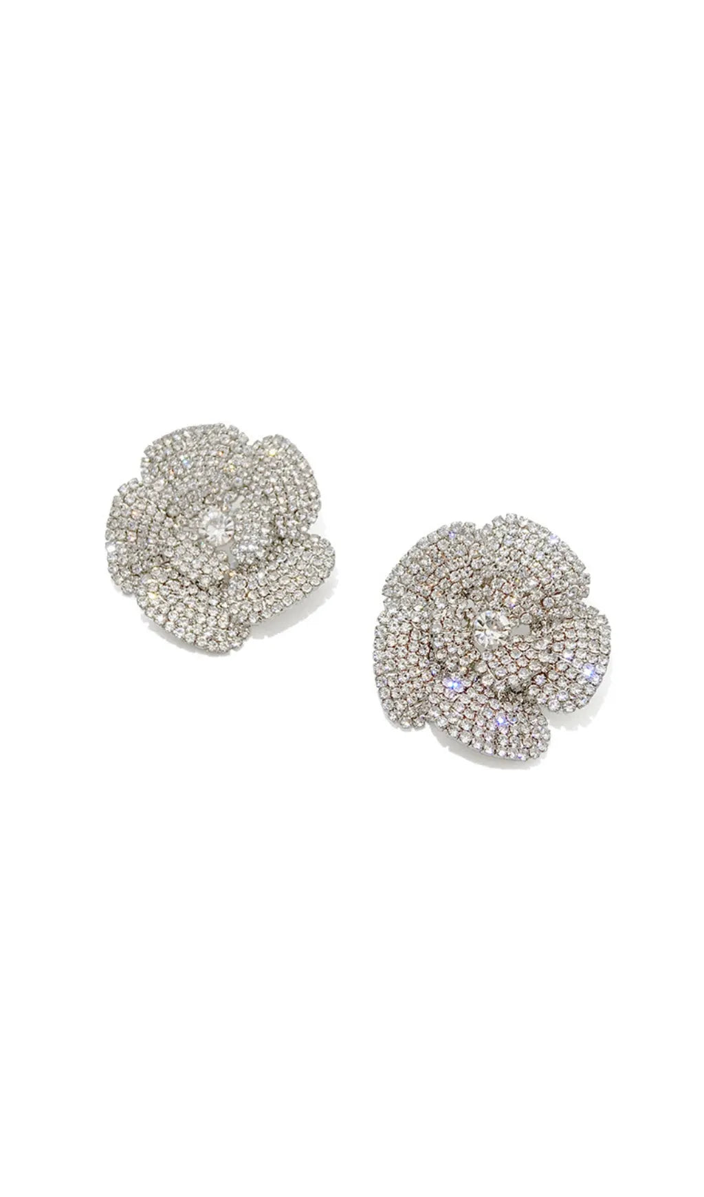 Assumpta Silver Five-Petal Rhinestone Earrings Flowering Girl