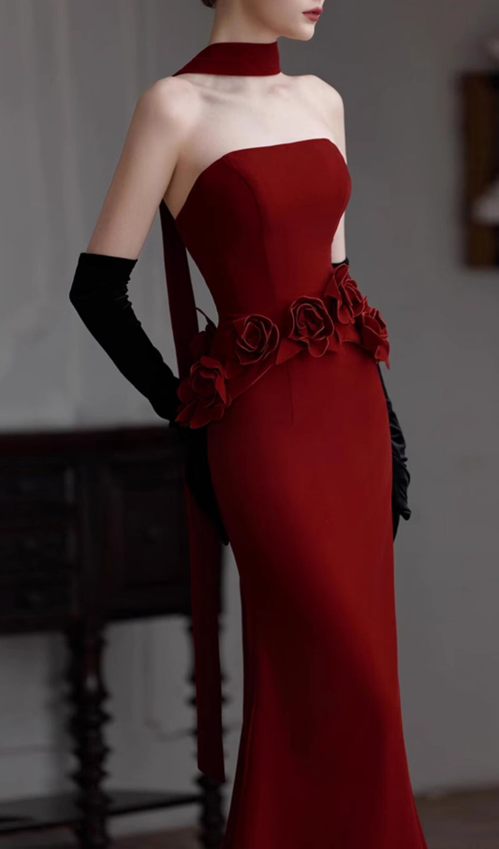 Edena Red Strapless Flower Maxi Dress Flowering Girl