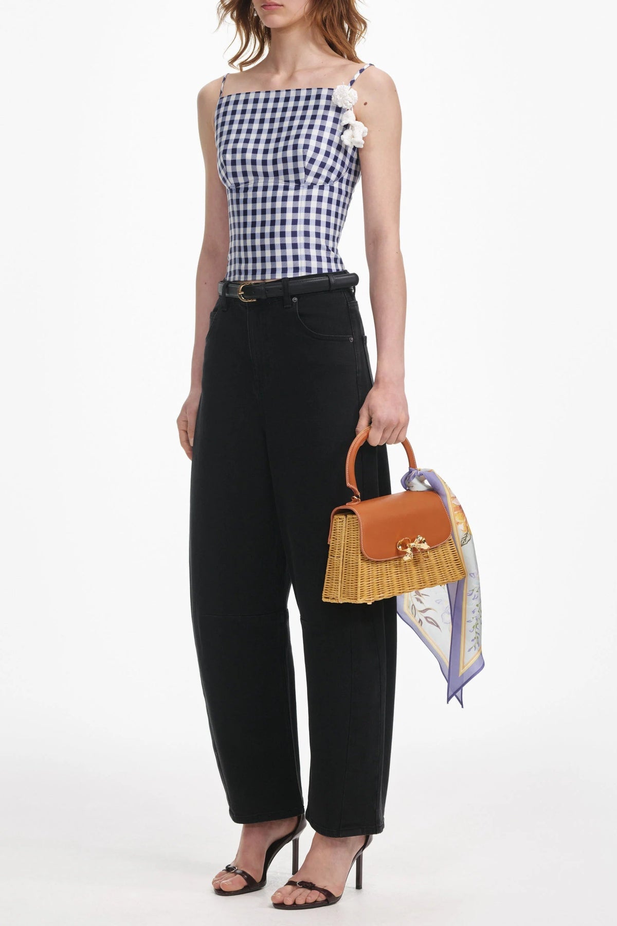 Navy Gingham Taffeta Top Flowering Girl