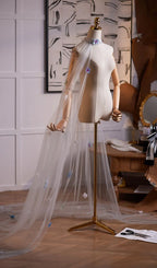 Leira White Flower Embellished Mesh Shawl Flowering Girl