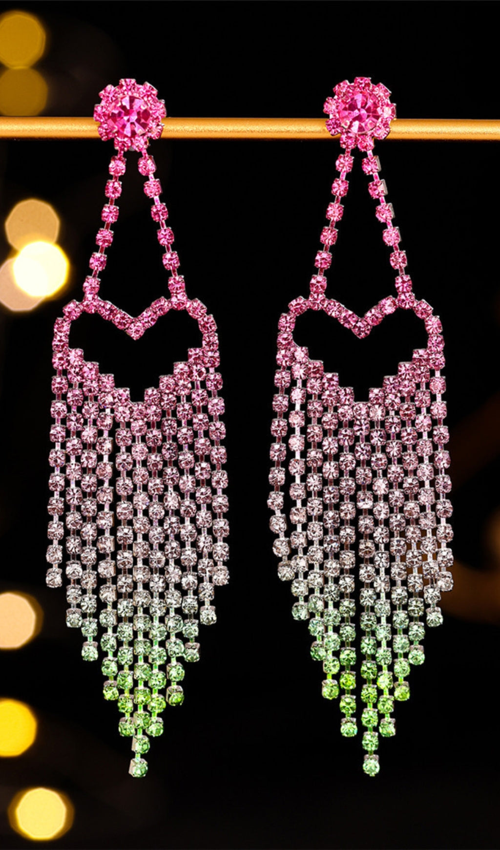 Demetra Rhinestone Heart Tassel Earrings Flowering Girl