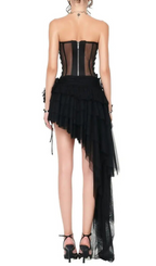 Gaetana Black Corset Top & Irregular Mesh Skirt Set Flowering Girl