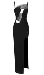 Irregular Bandage Maxi Dress In Black Flowering Girl