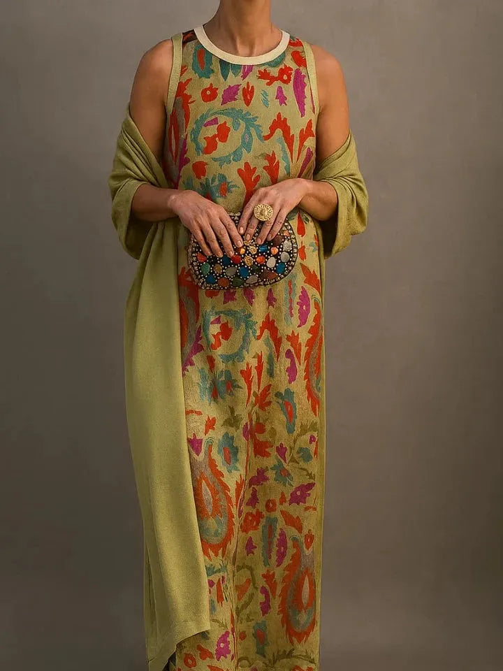 Elegant printed two-piece dress with cape Flowering Girl