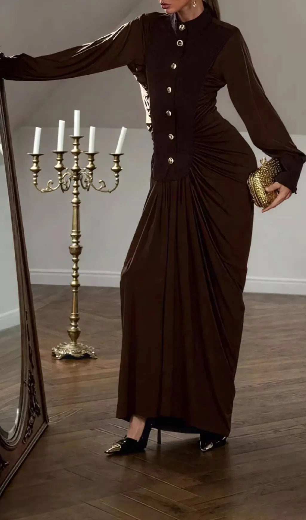 Hikari Long Sleeve Ruched Maxi Dress Flowering Girl