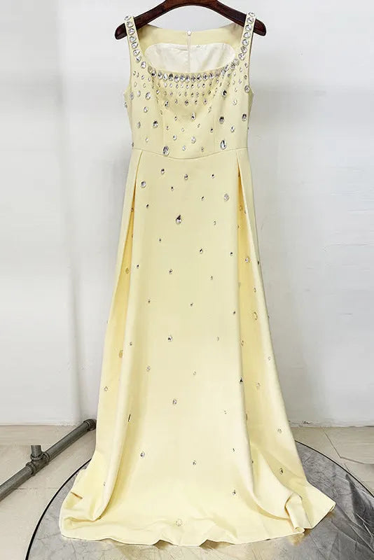 Yellow Beaded Diamond Sleeveless Vest Dress Flowering Girl