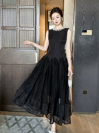 Mandy Black Pearl Neck Sleeveless Puffy Maxi Dress Flowering Girl