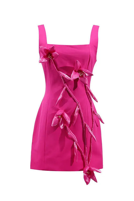 Bethany 3d flower sleeveless Mini Dress In Purple Flowering Girl