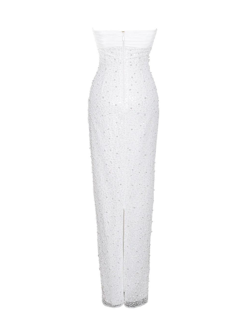 White Satin Sequin Pearls Beaded Maxi Dress Flowering Girl