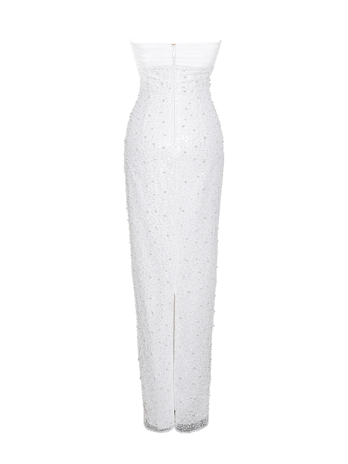 White Satin Sequin Pearls Beaded Maxi Dress Flowering Girl