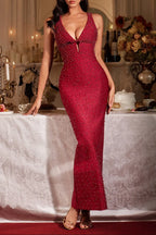 Kelly Plunge Neck Pearl Maxi Dress In Burgundy Flowering Girl