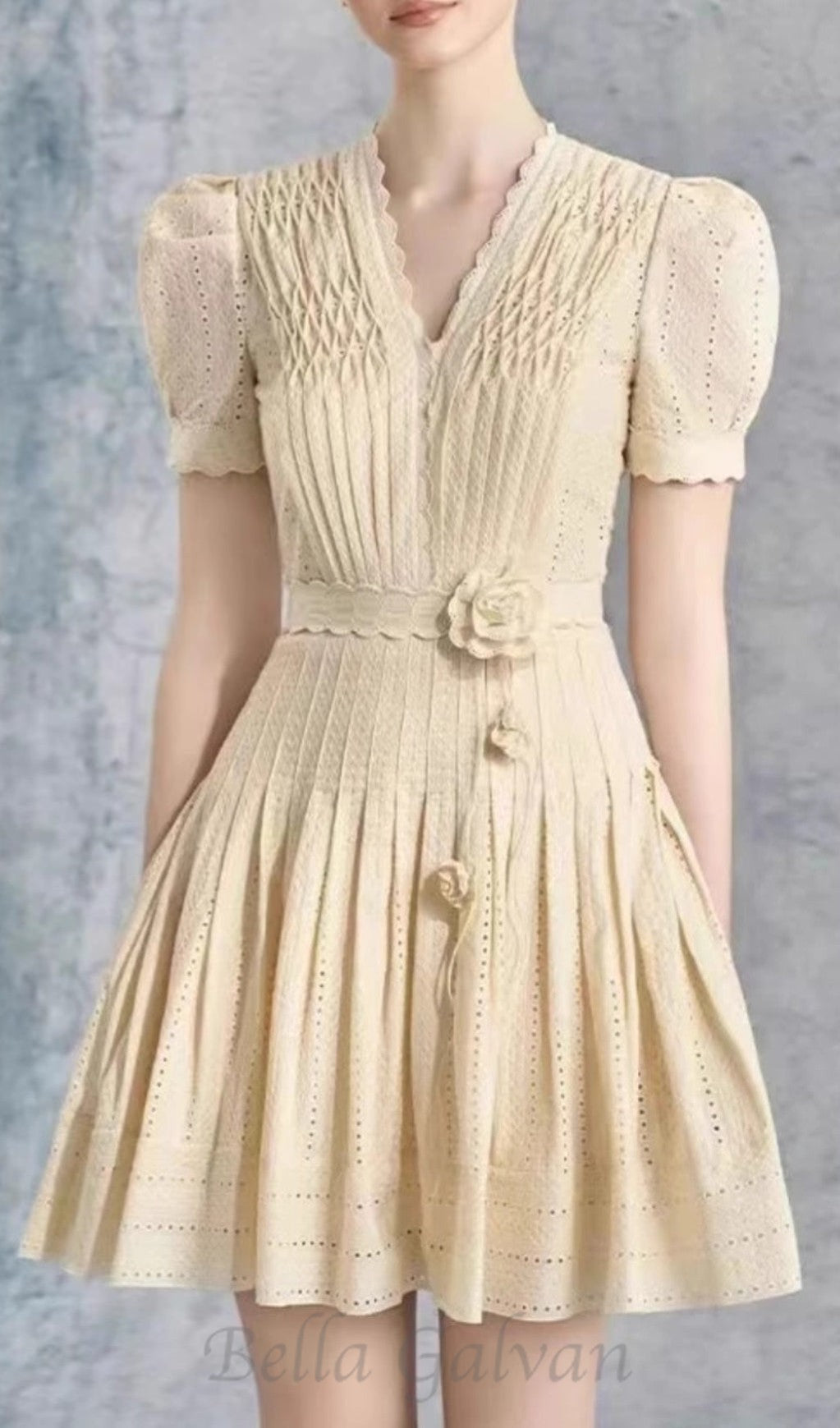flower pleated mini dress in apricot Flowering Girl