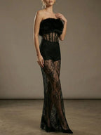 Melany Black Strapless Lace Maxi Dress Flowering Girl