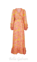 chiffon ruffled wrap maxi dress in orange Flowering Girl