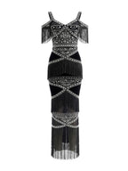 Crystal Tassel Maxi Dress Black Flowering Girl