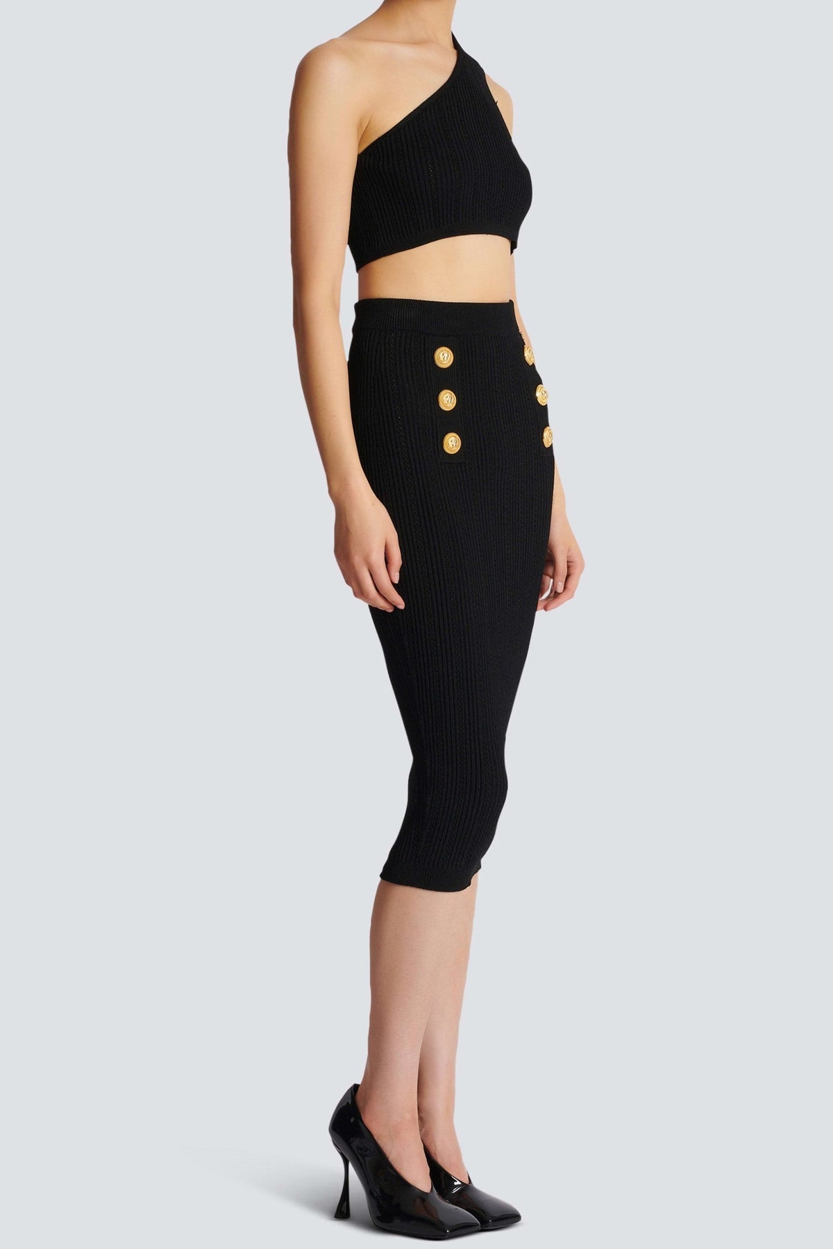 Lynn One Shoulder Knit Set - Black Flowering Girl