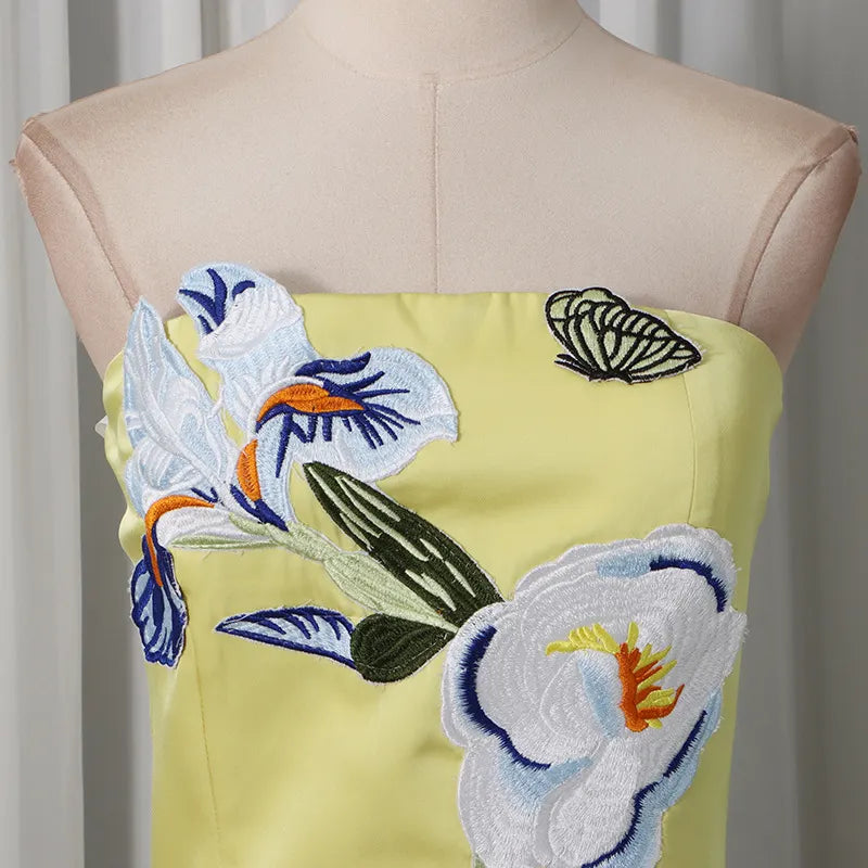 Jeneth Yellow Strapless Flower Maxi Dress Flowering Girl