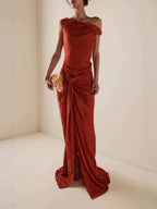 Mayer Red Satin Jacquard Maxi Dress Flowering Girl