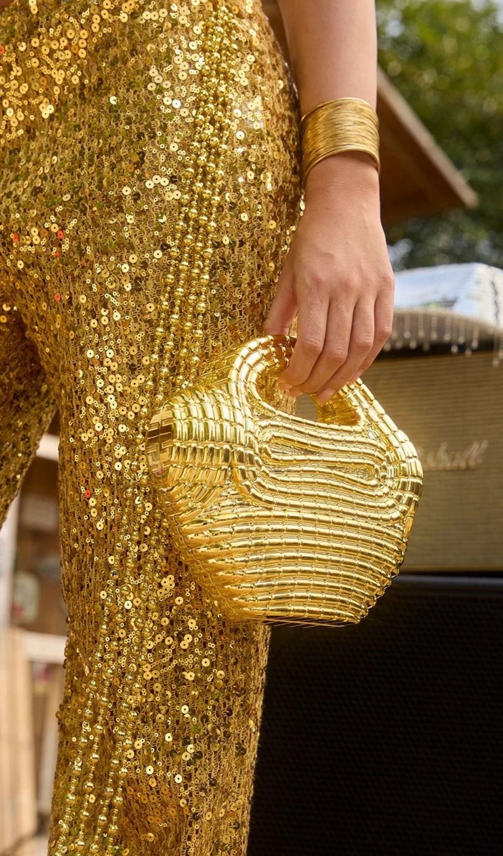 Raxelyn Gold Sculpted Grid Bag Flowering Girl
