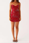 Vietta Sequin Cami Mini Dress In Red Flowering Girl