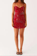 Vietta Sequin Cami Mini Dress In Red Flowering Girl