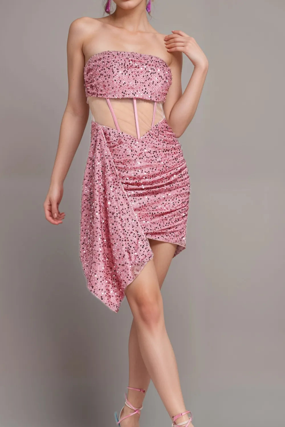 Sequin Mesh Ruched Mini Dress Flowering Girl