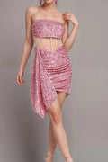 Sequin Mesh Ruched Mini Dress Flowering Girl