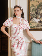 Red Polka Dot Bubble Sleeve Midi Dress Flowering Girl