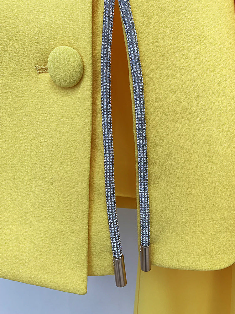 Yellow Double Breasted Pantsuit Flowering Girl