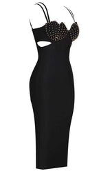 Shell Strap Beading Midi Dress In Black