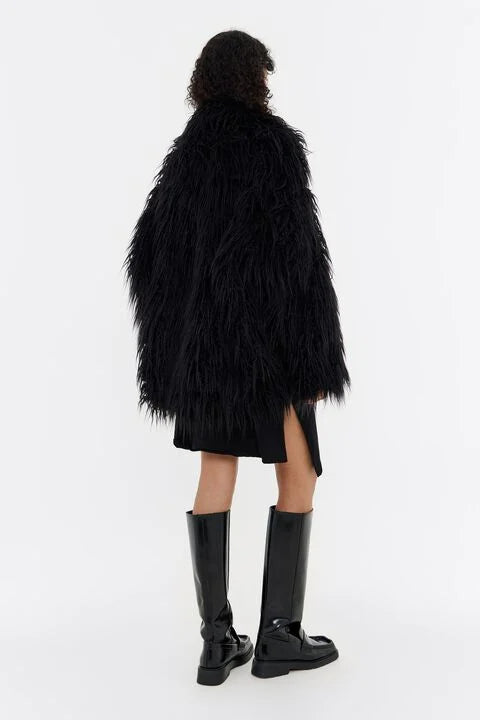 Short Black Fur Coat Flowering Girl