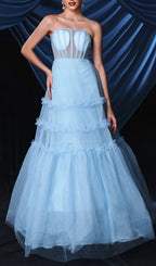 Borime Blue Corset Mesh Maxi Dress Flowering Girl