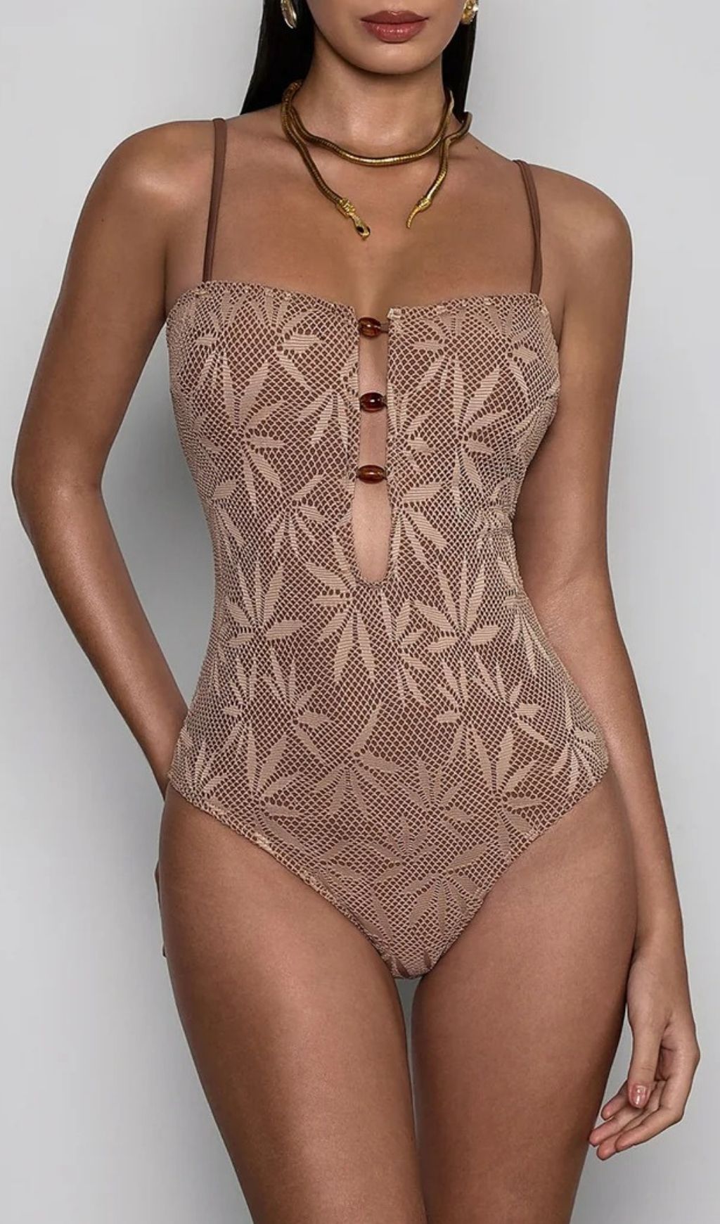 Boryxen Spaghetti Cutout One Piece Swimsuit Flowering Girl