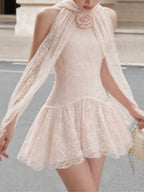 Kore Halter Lace Sequin Flower Mini Dress Flowering Girl