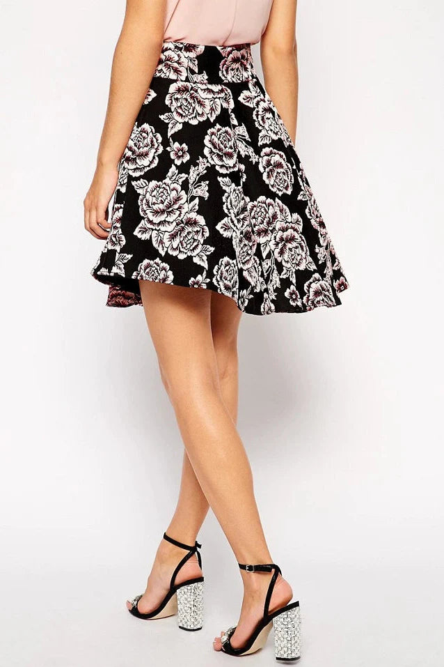Jacquard High-Waisted Irregular Umbrella Skirt Flowering Girl