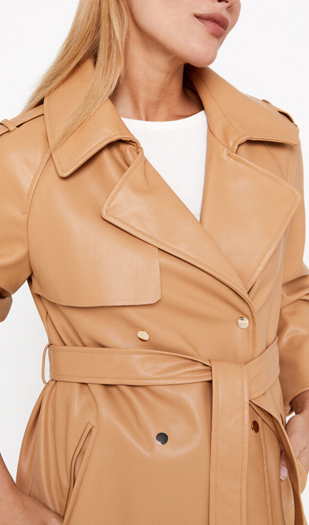 Faux Leather Double-Breasted Coat In Brown Yellow Flowering Girl